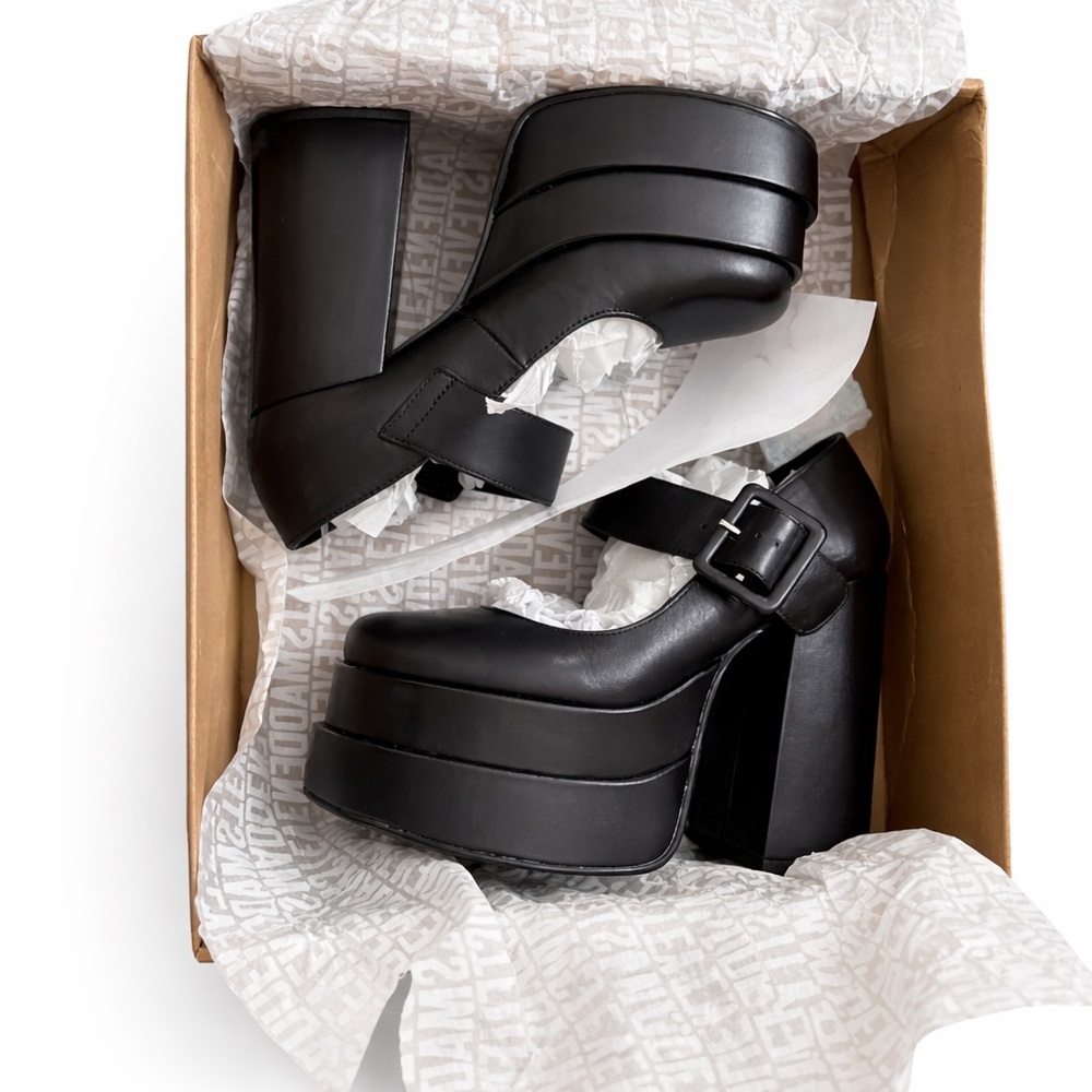 Steve Madden Carly Black Leather Mary Jane Platforms - Picture 8 of 9